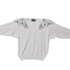 VTG 80s Newcomer Beaded Shoulder Off White Sweater Sz L